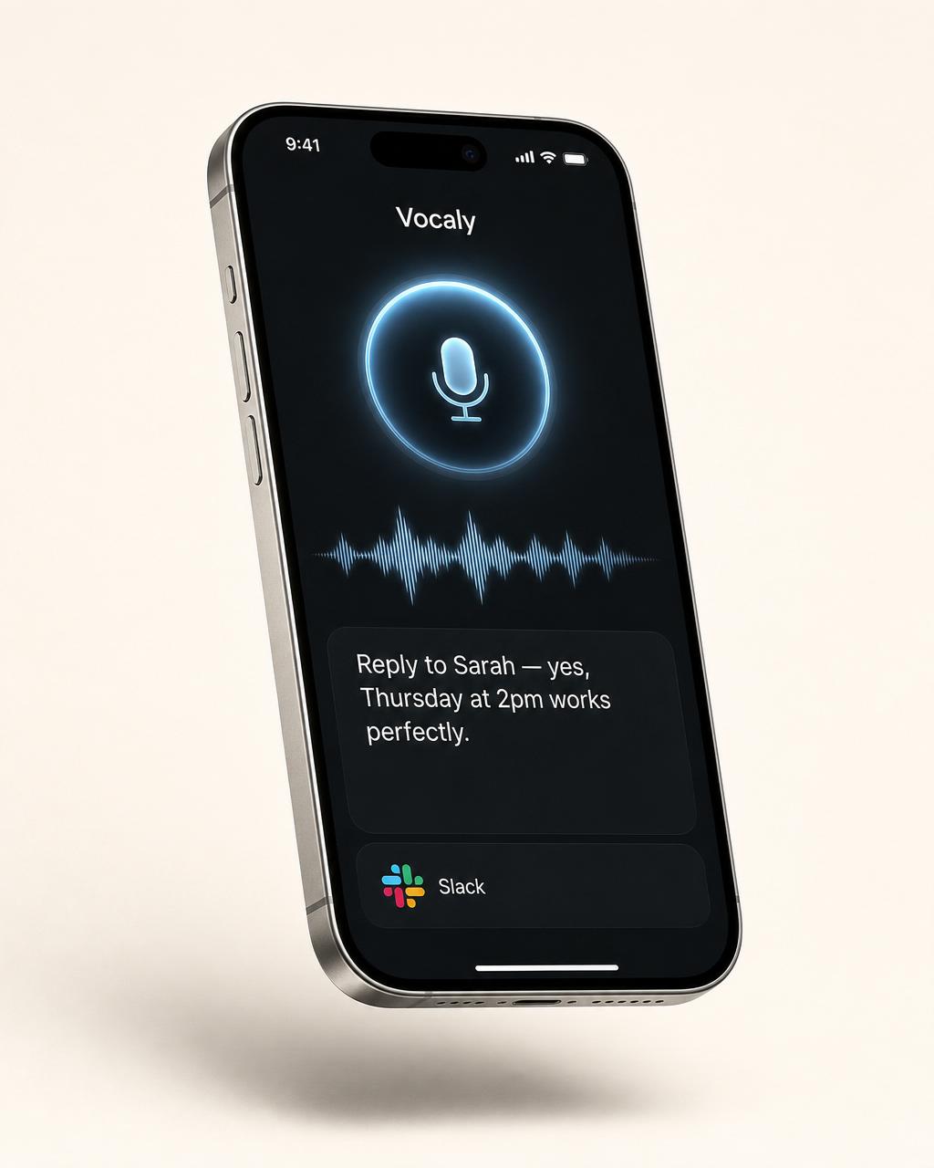Vocaly on iPhone showing live transcription